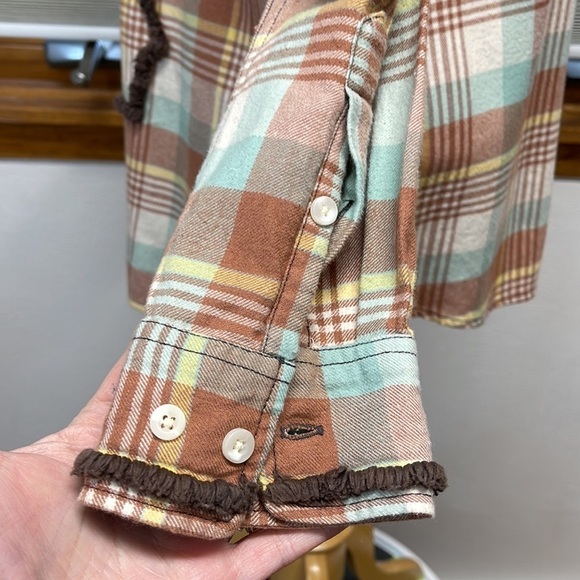 Dylan by True Grit Burnt Orange Plaid Fringe Detail Button Down Plaid Shirt - Picture 6 of 10